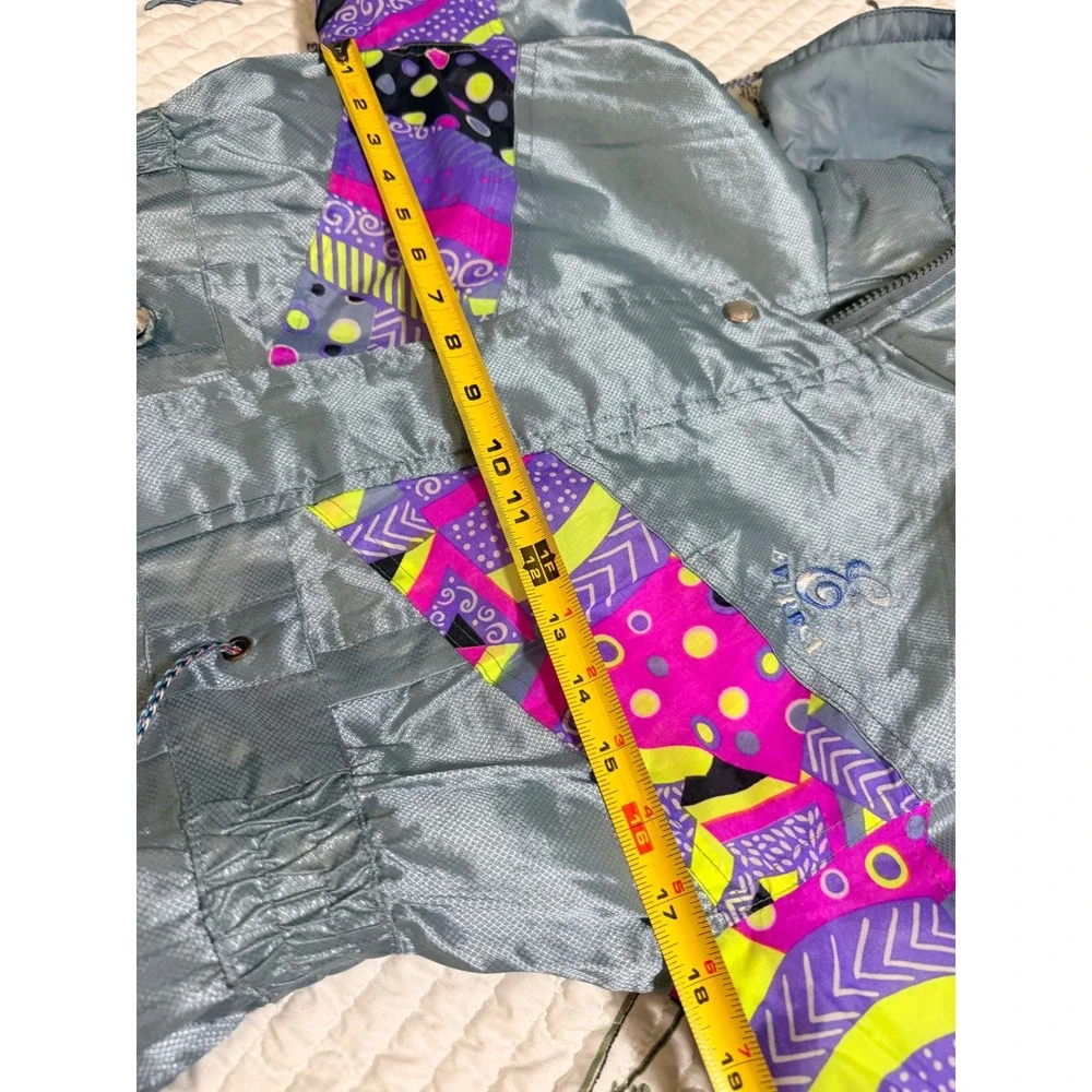 Everest Sport Ski Jacket 40 Silver Neon Geometric Vintage 100 Nylon - Picture 8 of 9